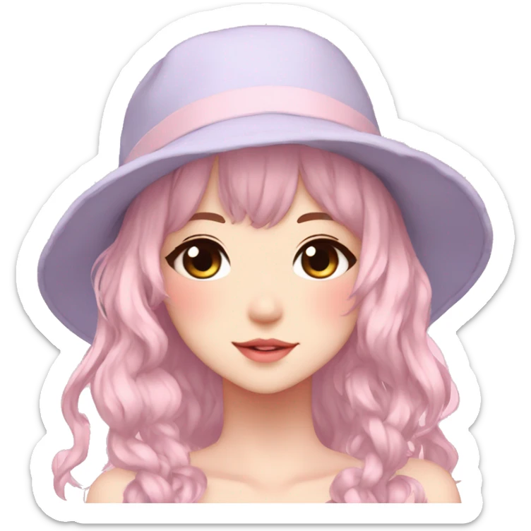 Gorgeous pastel anime girl with blushing face and hair garnitures and pretty hair and a hat aesthetic trending style sticker