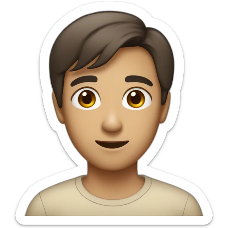 A person with short hair, big brown eyes, a small nose, and a slightly large mouth sticker