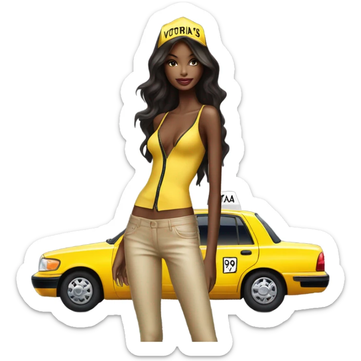 Photo of Victoria secret model posing by a taxi  sticker