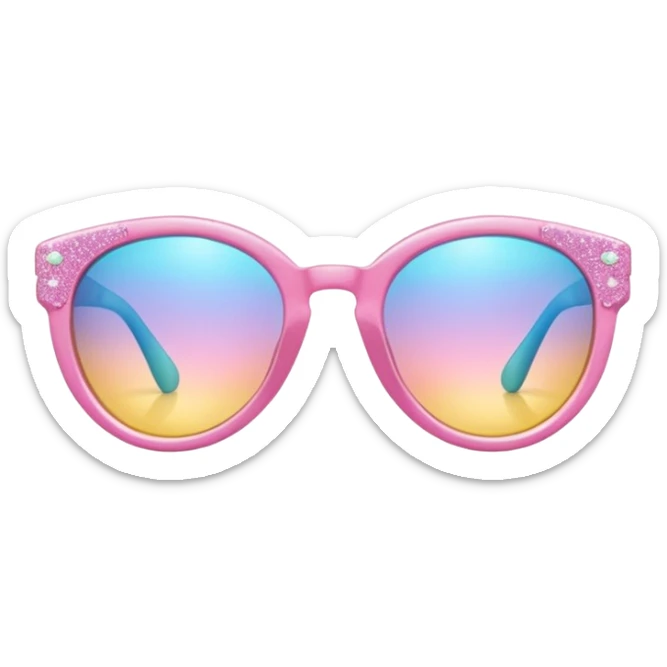 A colorful pair of fancy stylish glam fashionable shiny glossy smooth soft sparkly glittery sunny Pastel sunglasses (aesthetic, loose object, apparel), seen from the side, 3/4 angle sticker