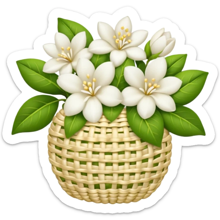 gajra with jasmine flowers and a hint of gold thread, elegant, apple emoji style sticker