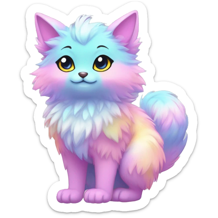 Shiny Sparkly Colorful Pastel Fluffy beautiful fantasy Kawaii Ethereal Anthro Sona Fakemon-animal Full Body sticker