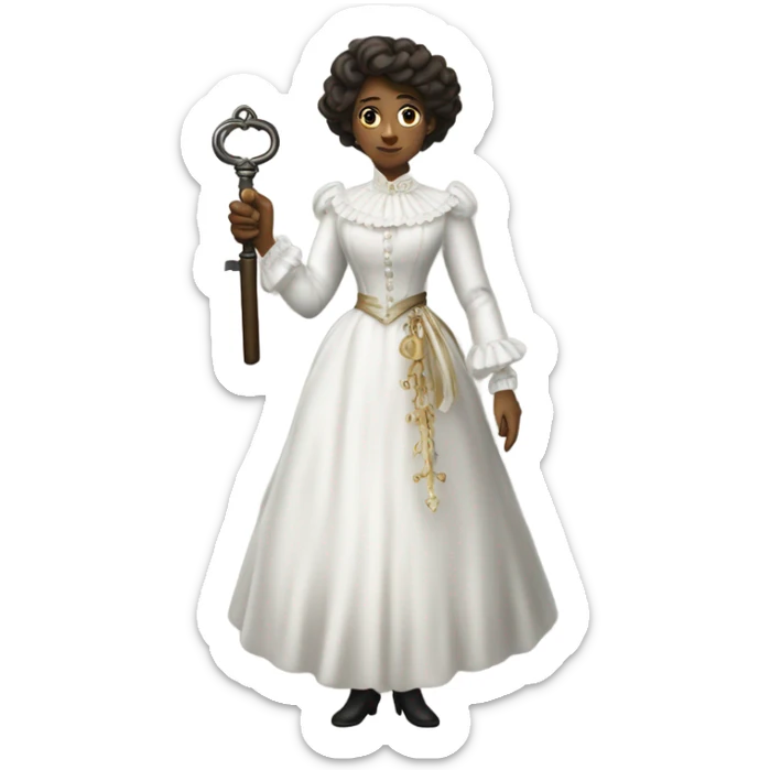 galora login holding a big key in white victorian dress, full body sticker