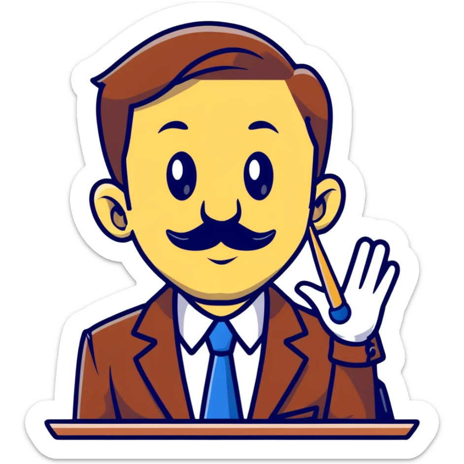 cartoon sticker of a news anchor with a long Pinocchio nose symbolizing fake news sticker