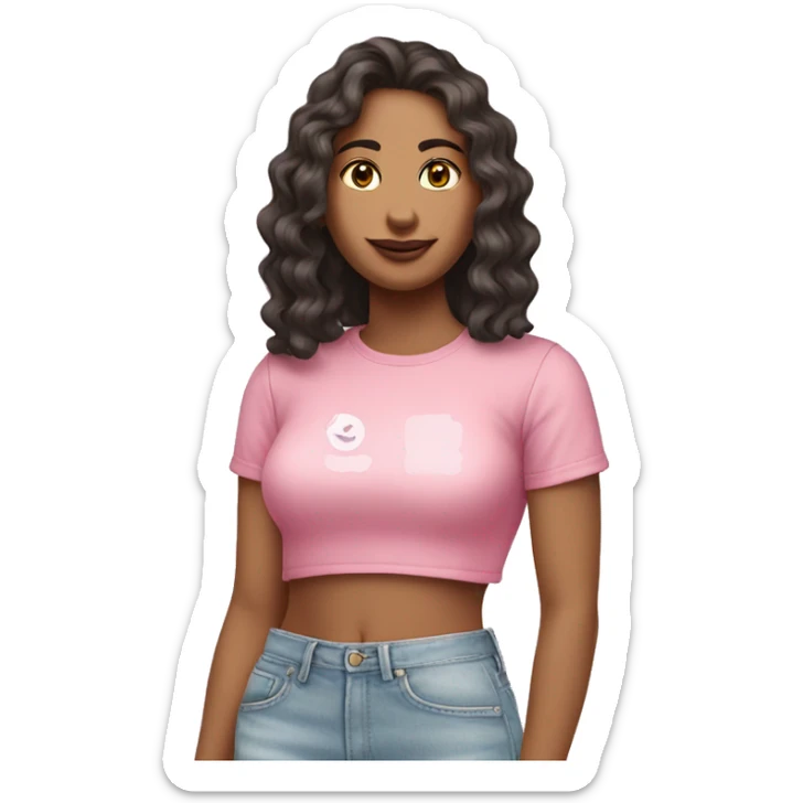 pink shirt white crop top women emoji fair skin wavey hair  sticker
