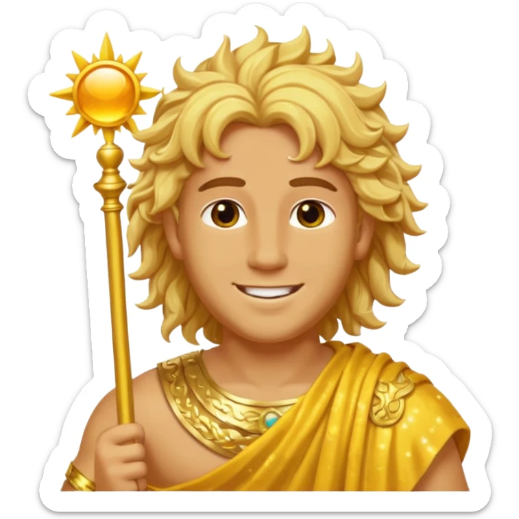 Sol, God of Sun from Roman Deities with long golden blonde wavy hair, yellow sequin toga  sticker