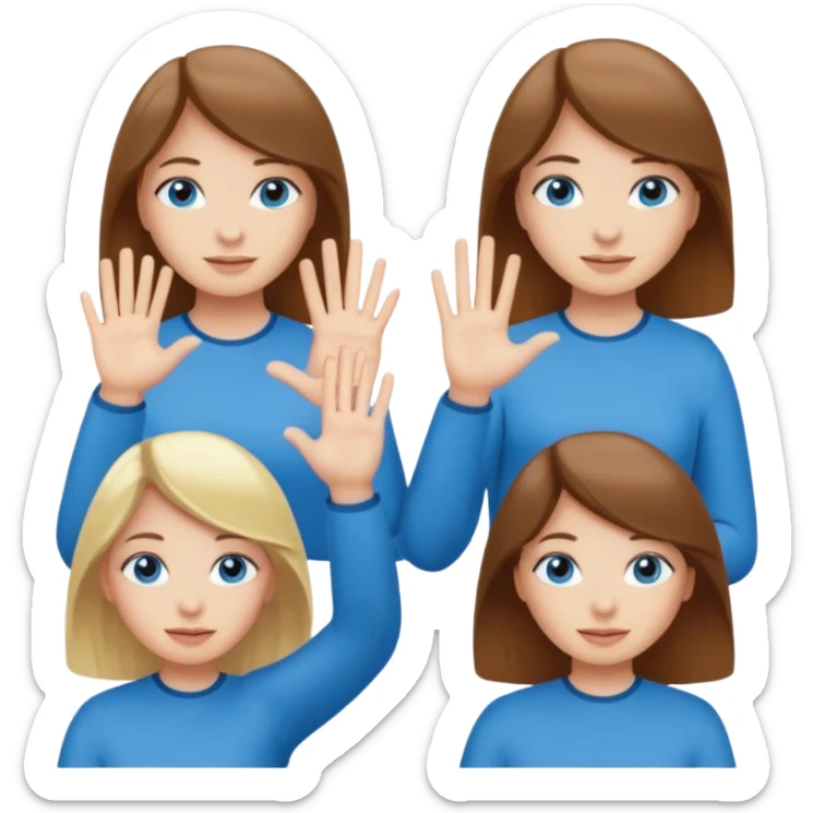 Two girls saying six seven one with brown hair. And doing hand movements  white skin six seven SAYING SIX SEVEN ONE WITH BLOND HAIR blue eyes SAYING SIX SEVEN sticker