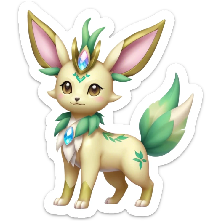 Shiny Cool Sparkly Cute Ethereal Leafeon-Sylveon-Fakemon-hybrid-fusion- full body sticker