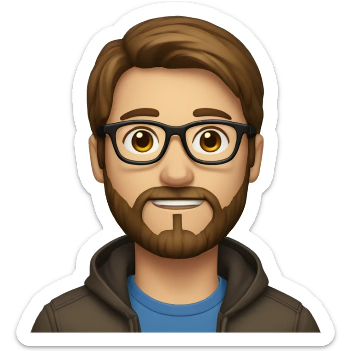 shortstraight brown hair, a beard, glasses ealry thirties man sticker