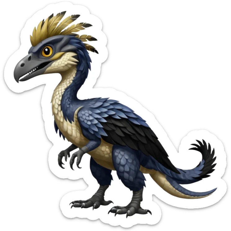 Utahraptor with a lot of feathers and white and black , no tail  sticker