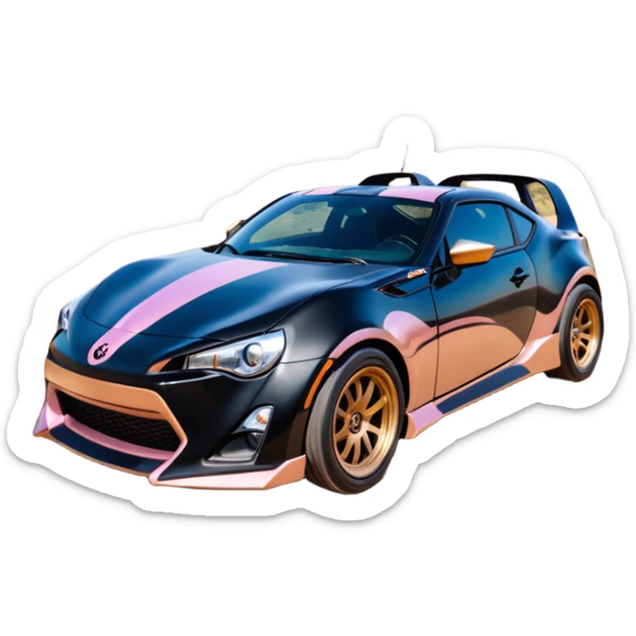 Relaxed adult 60’s Batgirl themed Satin black and rose gold painted Scion FR-S pursuit vehicle hot rod off road capable  sticker