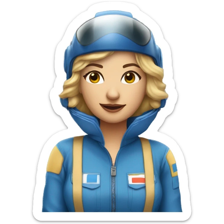 Pretty Honey blonde woman in blue helmet and blue flight jumpsuit  sticker