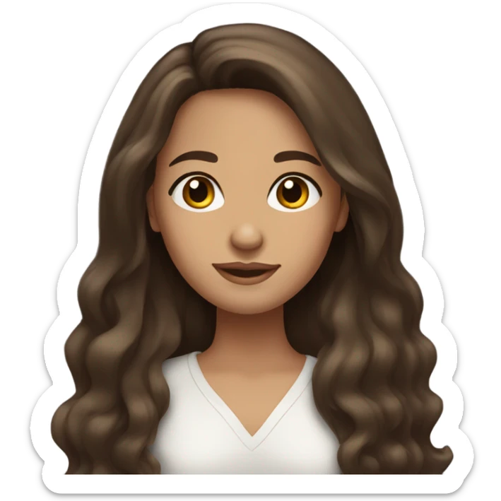 brunette girl with long wavy-straight hair, brown and brown eyes sticker