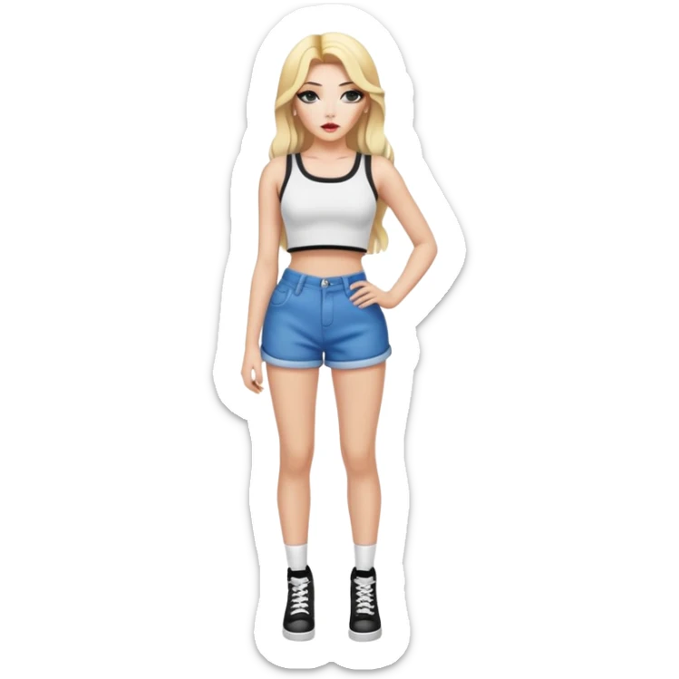 Full body white teenage girl with blonde hair, heavy makeup, big lips, crop top and choni style clothing sticker