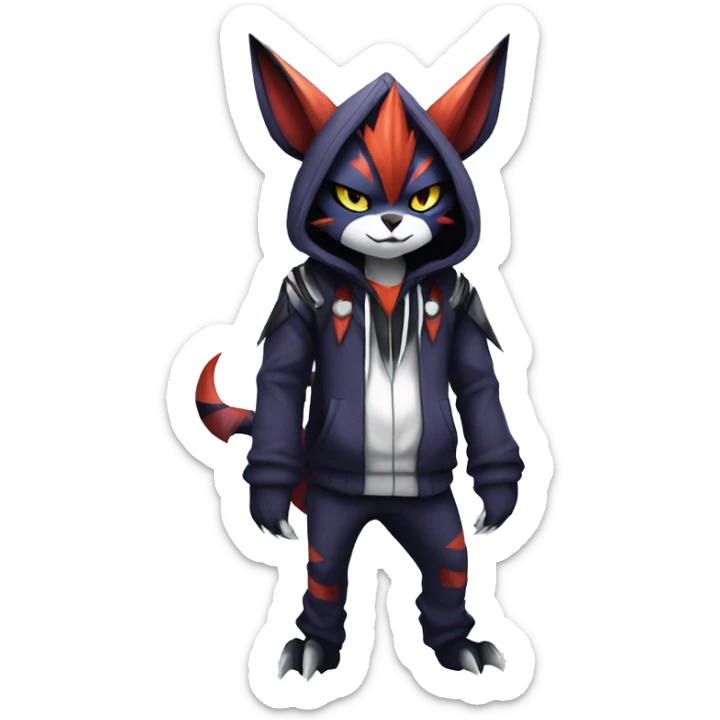 Cool Anthro Dark Absol-Noivern-Quilava-Litten-Pokémon with edgy stripes hoodie spiked collar punk Full Body sticker