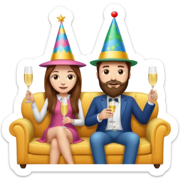 A couple sitting on a sofa in a room enjoying a movie a girl long hir brawon sticker