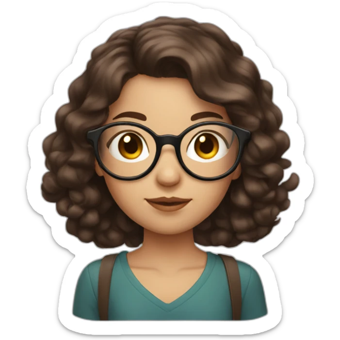girl with dark brown hair and round rose-golden glasses, slightly rounder face sticker