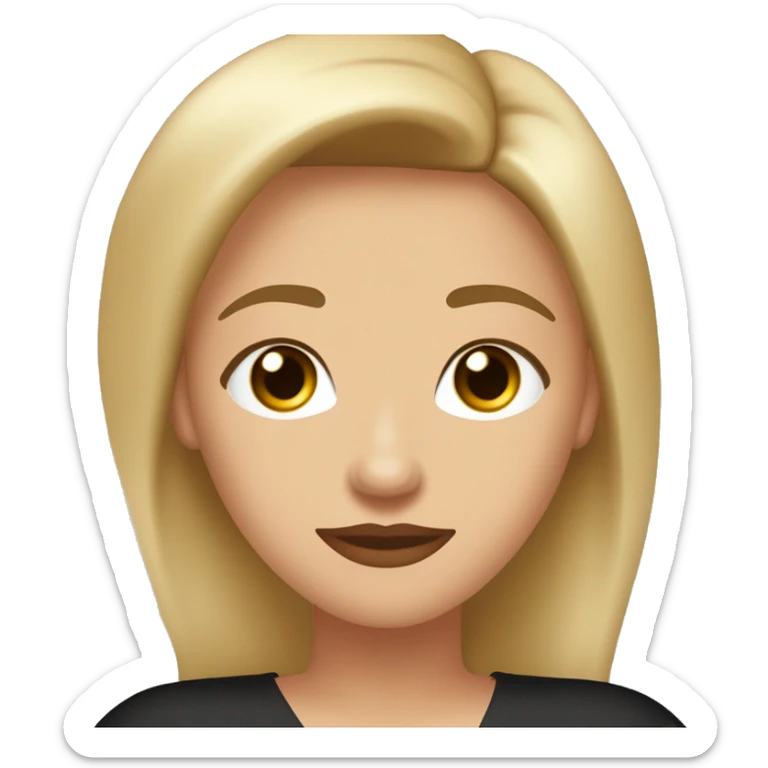 Mujer adolescente medio rubia mezclado con castaño clarito, ojos medianos tirado a pequeños marrones clarito, labios ni finos ni gordos rositas claritos, de piel ni muy morena ni muy blanca, vestido negro, pendientes de aros pequeños dor sticker