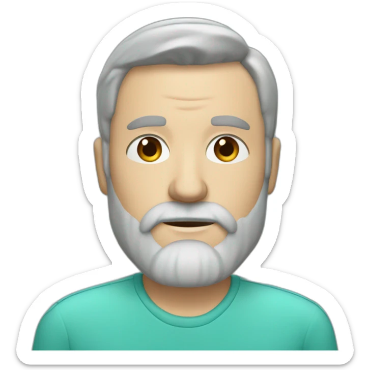 middle-aged white man with beard and brown hair. hairstyle with a part on the right side and some upward bangs. greenish blue eyes sticker