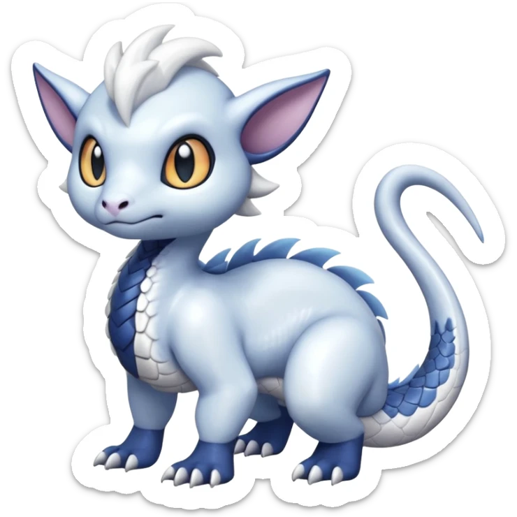 White glossy soft silky furry iridesent Absol-Shinx-Snake-fusion-hybrid, full body sticker