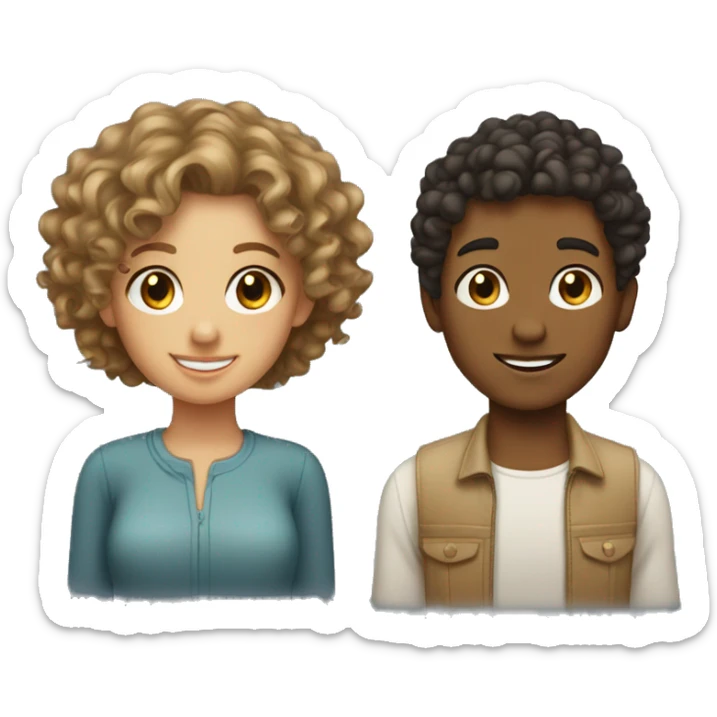 A girl tan with curly hair and a tan boy with wavy hair  sticker