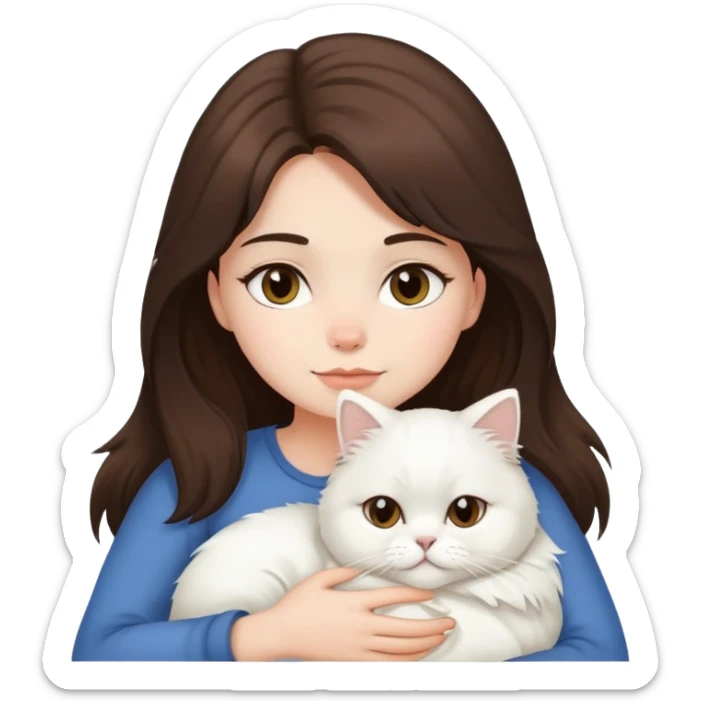 Brunette layered hair girl snuggling white Persian cat sticker