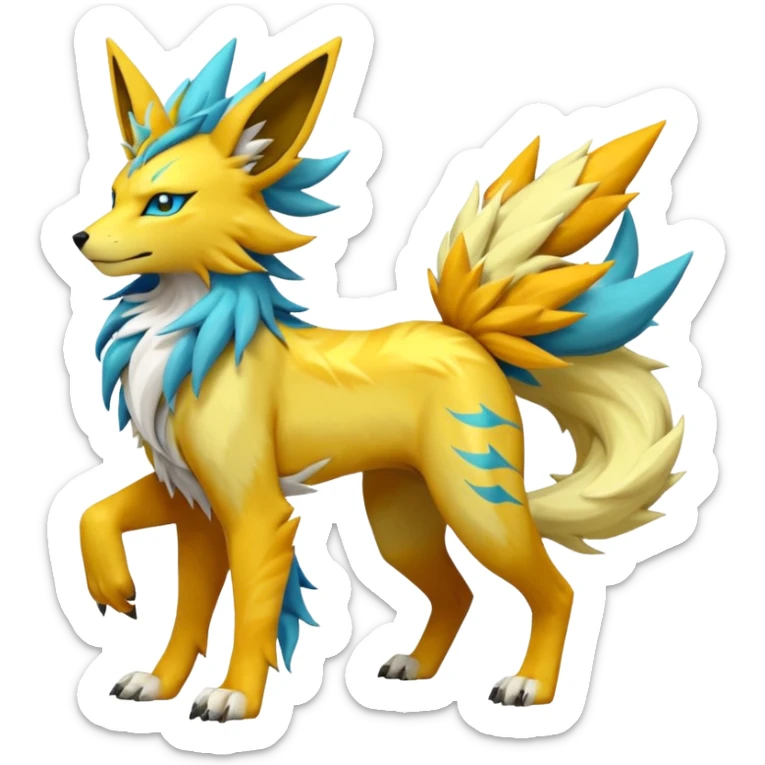 Feral Solgaleo-Jolteon-Cobalion-Renamon-Zeraora-Vernid-fusion-hybrid-creature, full body  sticker