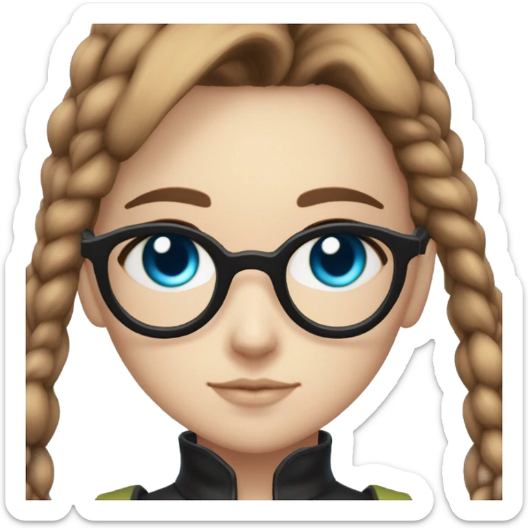 a girl with blue eyes, brown hair, black glasses, inspired by jolyne cujoh from Jojo's bizarre adventure sticker