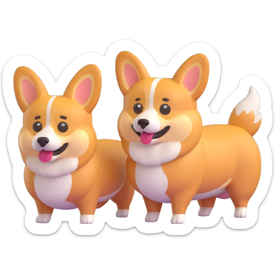 Remove only the small corgi with the flower, leaving the two adult corgis unchanged in the 3D emoji style. sticker