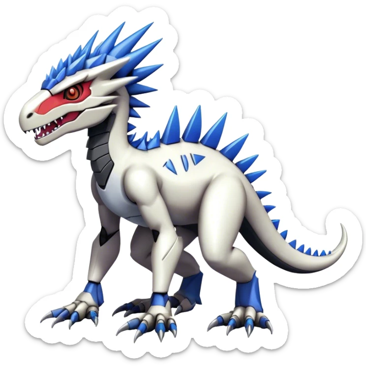 Spiky Cool Edgy Futuristic shiny colorful Digimon-Fakemon-Guilmon-Velociraptor-Mecha full body sticker