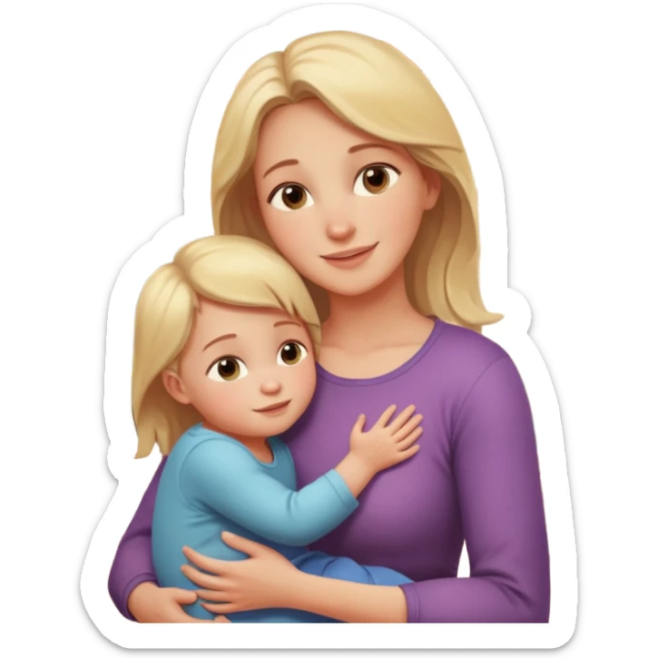 A loving mother holding her young child in her arms, warm natural light coming through a window, soft smile, emotional connection, candid moment, realistic photography, shallow depth of field, high resolution, warm tones
 sticker