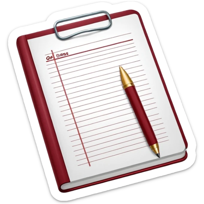 HAZ UN planificador de lista de objetivos en color vinotinto/rojo carmesí brillante, con hojas de cuaderno blancas (no agregues frutas ni nada de eso) https://imgproxy.attic.sh/insecure/f:png/plain/https://attic.sh/z0hvfdddapmiax935oa389bq0wzk  sticker