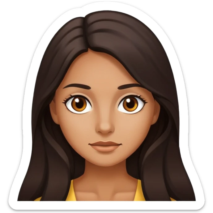 woman with slightly tanned skin, dark brown long hair, dark brown eyes sticker