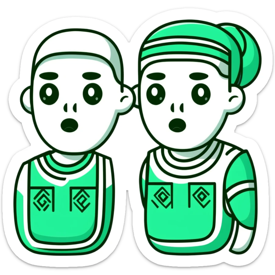 Maya hieroglyphic facial expressions: happy, sad, surprised. Only dark green lines on white background, strict minimalist geometric style sticker