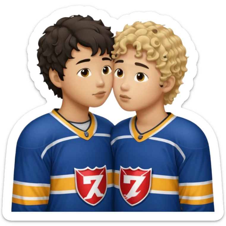 Asian Straight Dark hair boy hockey player kissing curly hair dirty blonde hockey player boy sticker