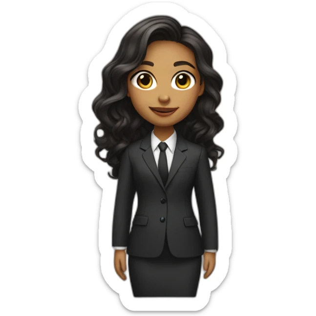 Light Brown girl with long black wavy hair big eyes smily face works as a designer wearing a suit sticker