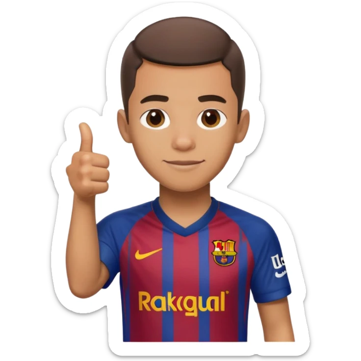 Raphinha Barcelona football player giving a thumbs up wearing Barcelona kit short hair sticker