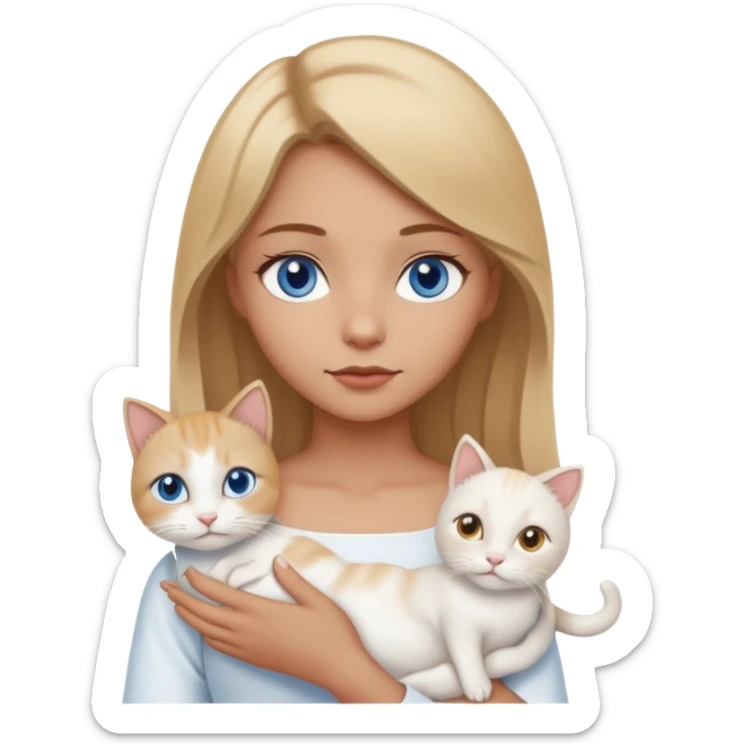 menina loira escura com olhos de cor mel com uma gata branca com olhos azuis sticker