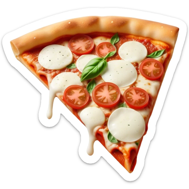 Pizza Napoletana Cinematic Realistic Pizza Napoletana Dish Emoji, depicted as a delicious slice of Neapolitan pizza with a thin, crispy crust, fresh tomato sauce, mozzarella, and basil, rendered with mouth-watering textures and vibrant, warm lighting. sticker