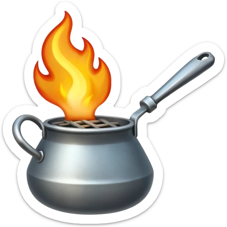 Un cucharón con fuego por debajo pero sin olla solo cucharón y fuego sticker