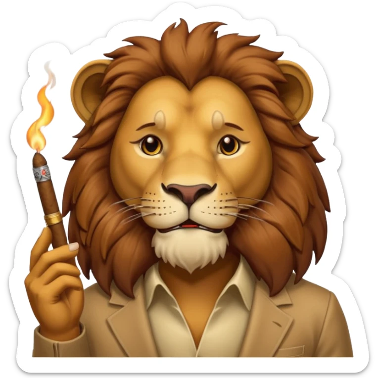 Çok zengin , elinde puro tutan , kendini beğenmiş bir erkek aslan  çiz. sticker