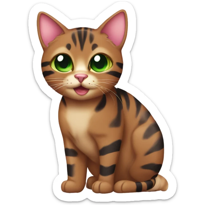 Brown cat with black stripes tabby with green eyes with brown and pink nose  sticker