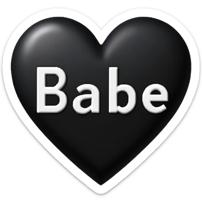 the word 'Babe' in white handwriting across a black heart, pixel art style, high contrast sticker