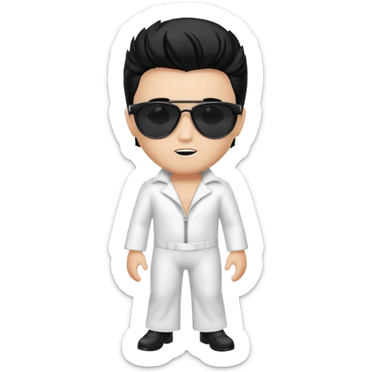 A boy with an Elvis Presley mask with sunglasses (with total black lenses)dressed as Elvis Presley (white dress) sticker