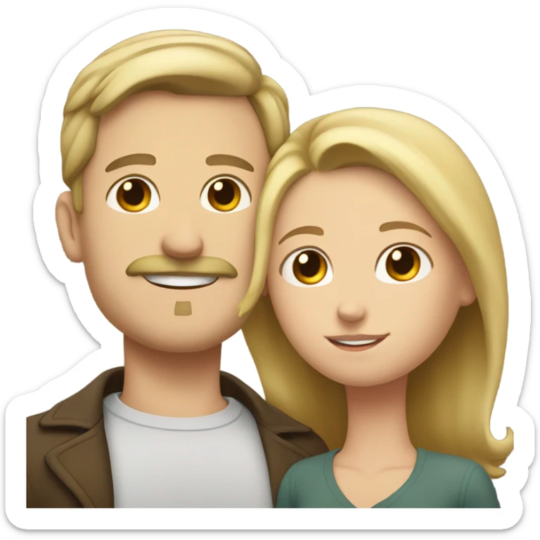 White man with blonde hair and mustache cuddling with white girl with short brown hair sticker