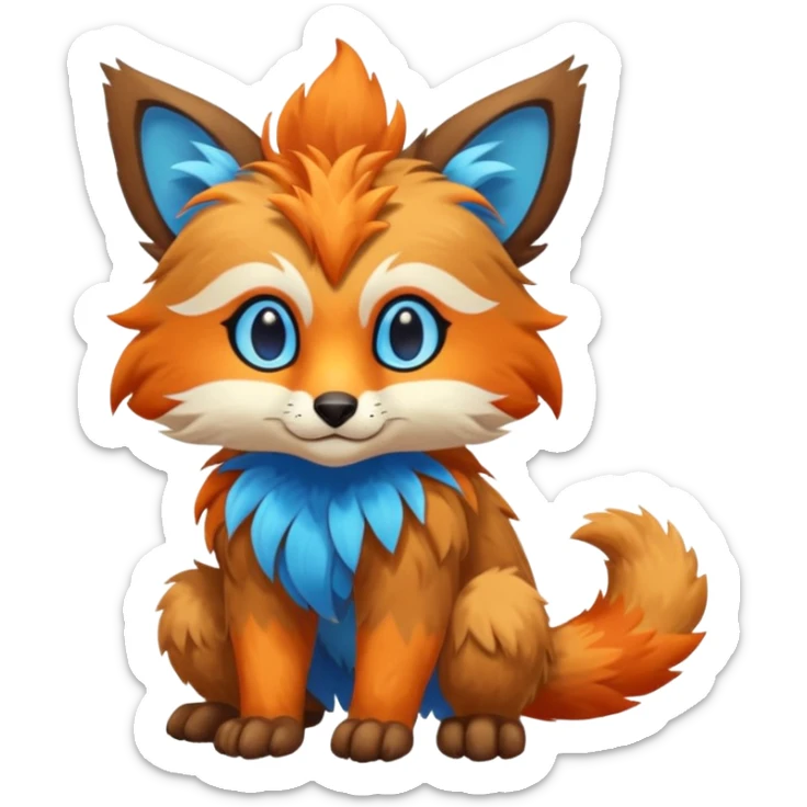 Colorful brown with blue and orange tropical exotic shiny beautiful fantasy-Cacomistle-oncilla-animal-Fakémon-hybrid-fursona (full body) sticker