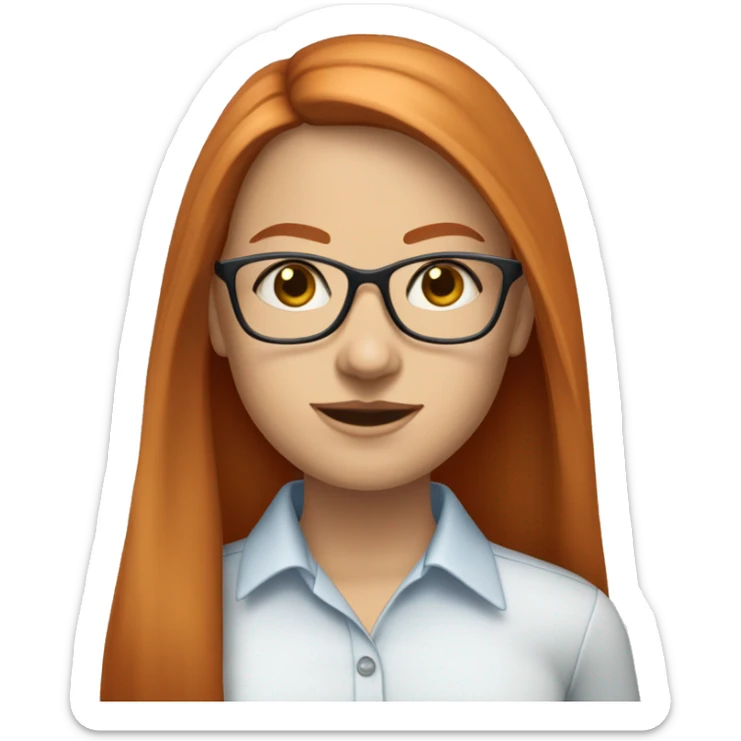 White-girl-with-long-straight-hair-red-head-eyes-blue-wearing-wire-rim-glasses-blouse-formal-white sticker
