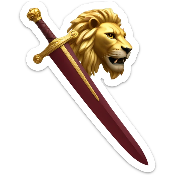 Long sword with burgundy handle golden lion head at the base of the hilt  sticker