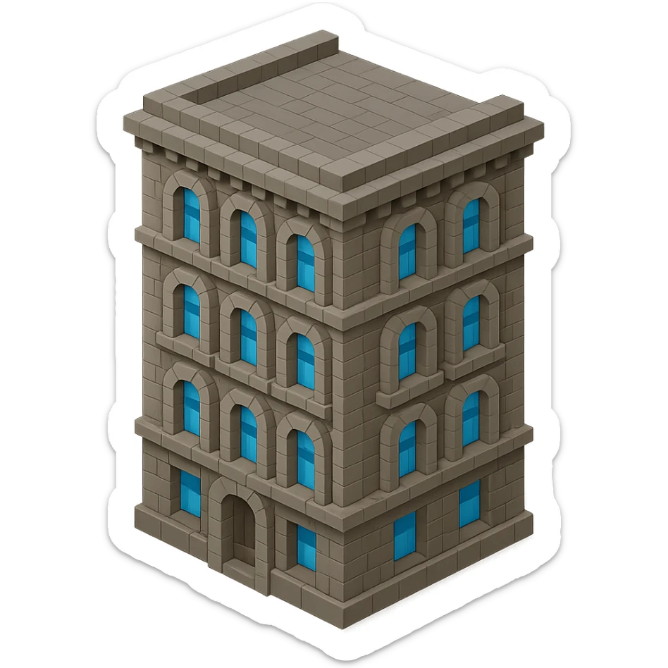 old Saint Petersburg building in voxel style, gray-brown tones, classic ornate facade, isometric view sticker