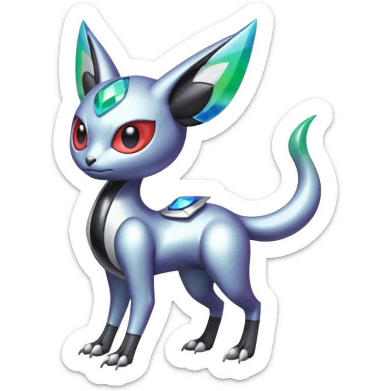 Shiny Colorful Futuristic Cyber-Vernid-Trico-Meloetta-Latias-Koraidon-Peppercat-Protogen-Pokémon-Digimon-Fakémon-fusion-hybrid-creature sticker